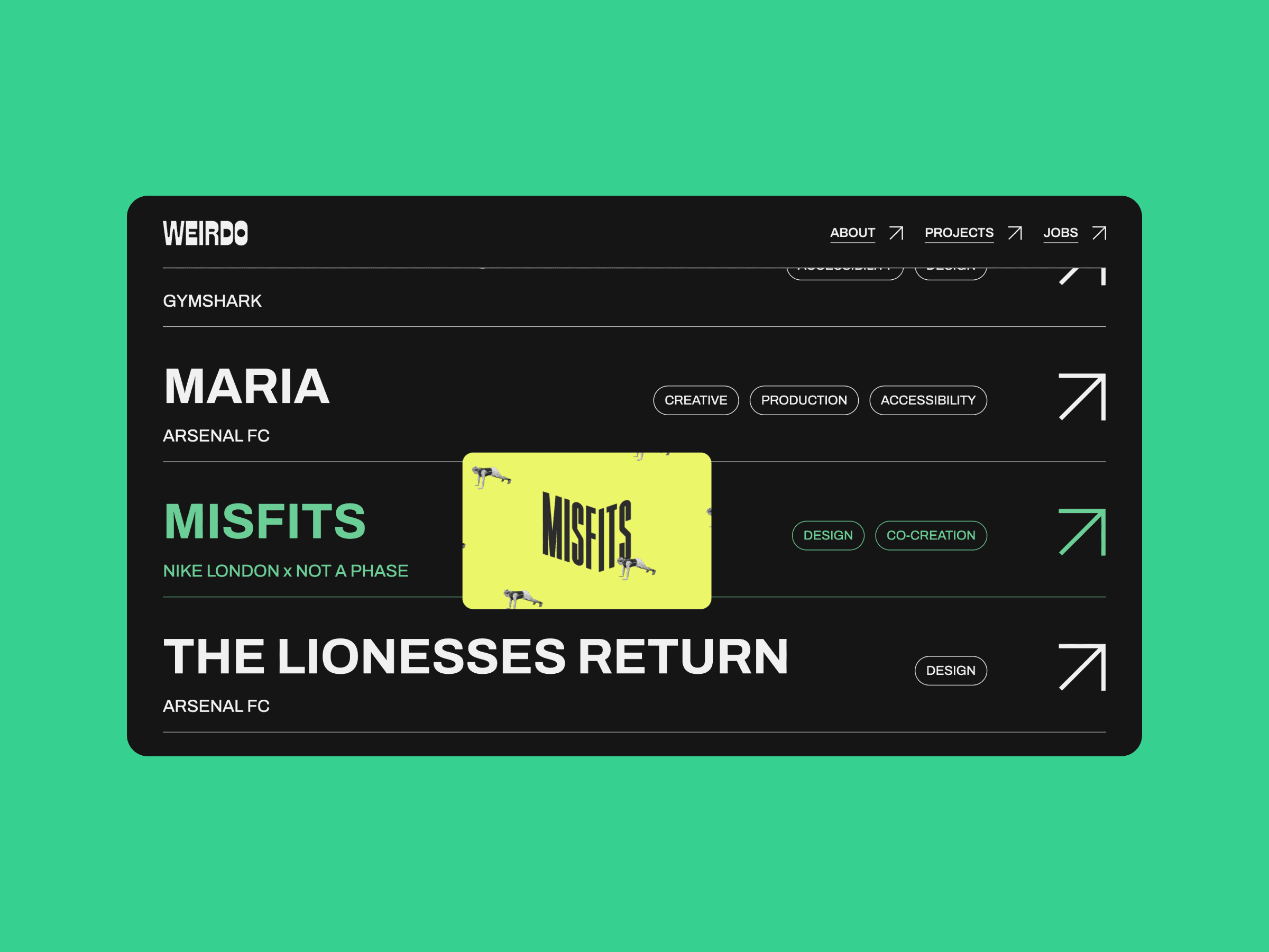 Homepage of Weirdo website on desktop