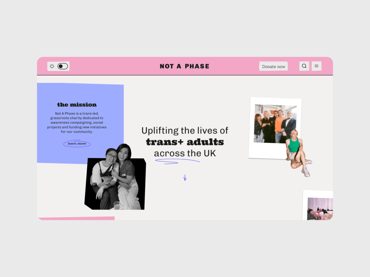 Not A Phase homepage on desktop