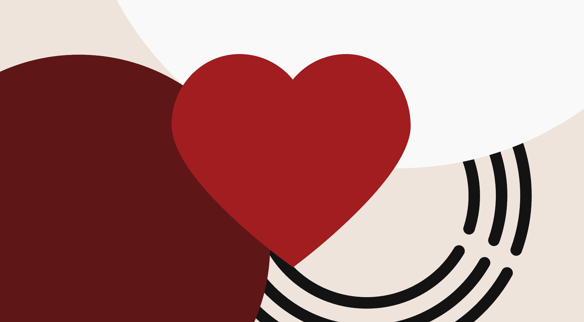 Branding for Stonewall Housing including a red heart on top of a white, cream, burgundy and black background