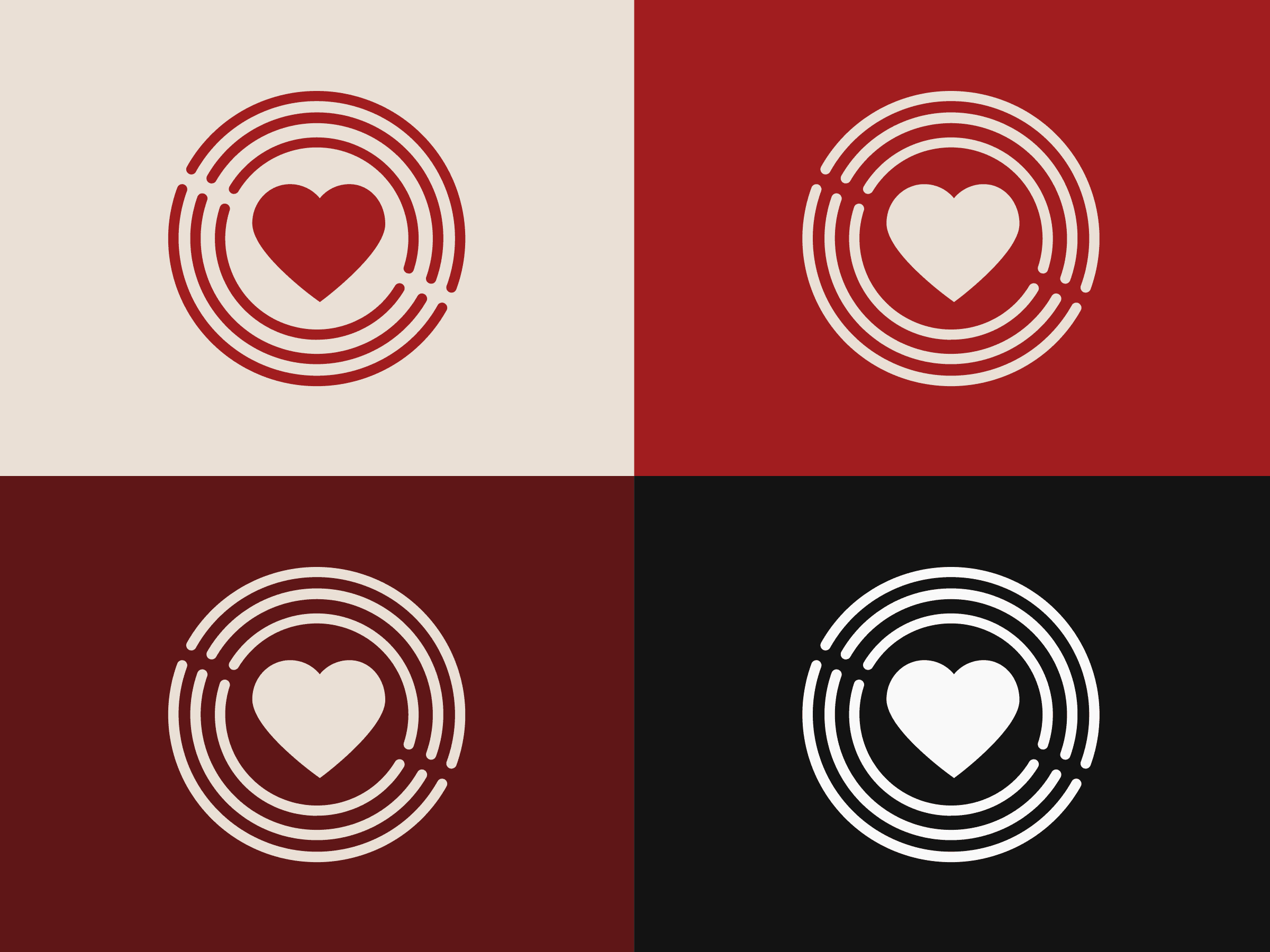 Stonewall Housing logo featuring a heart surrounded by a three-lined circle. Four colour variations are shown including cream, red, burgundy and black