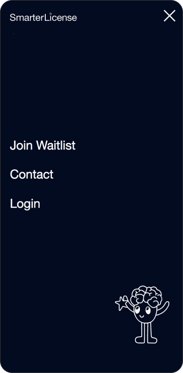 Mobile menu: minimalist with a black background an white text, with logo and title