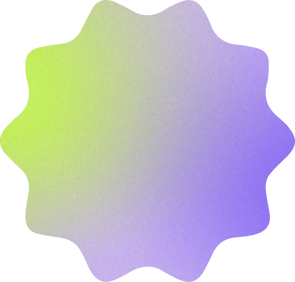 A star-shaped gradient with wavy edges, shifting from light green on the left to purple on the right. The smooth, soft texture adds a playful touch.