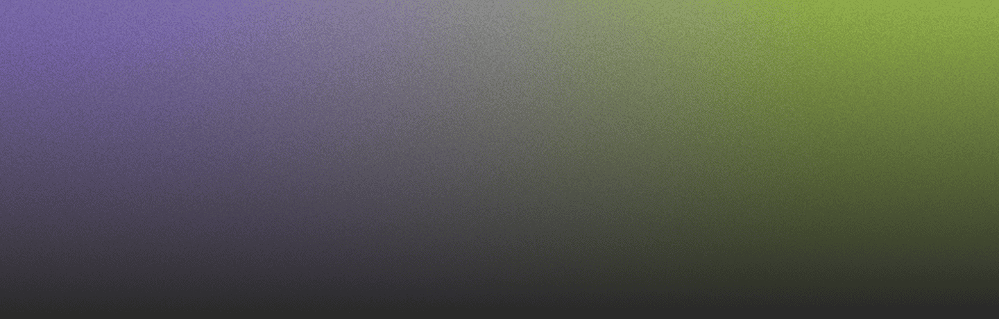 Gradient background transitioning from purple in the top left to green in the top right, blending into darker black and grey shades along the bottom.