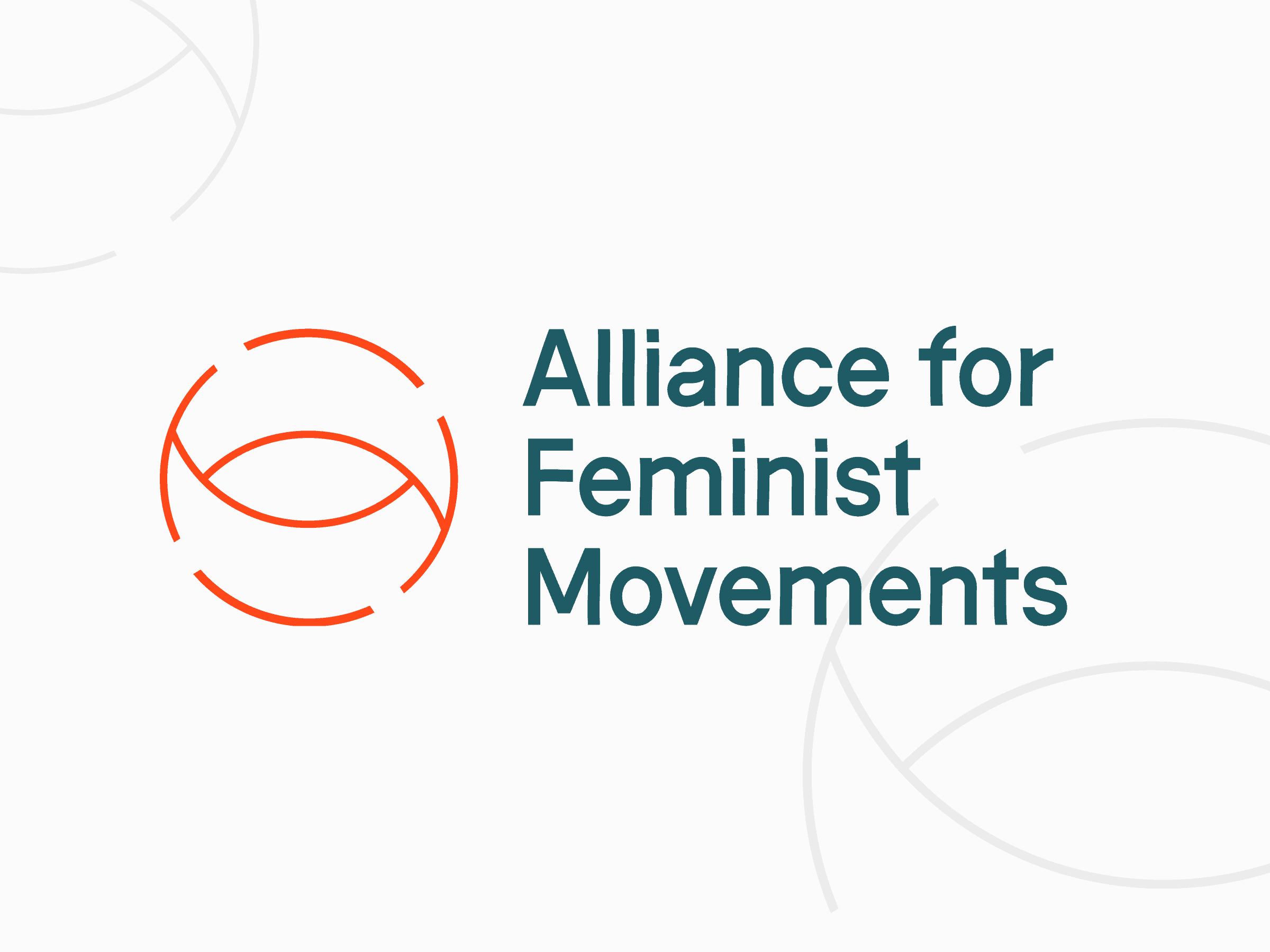 Alliance for Feminist Movements logo with abstract orange circles left, bold teal name right, set on a clean white background.