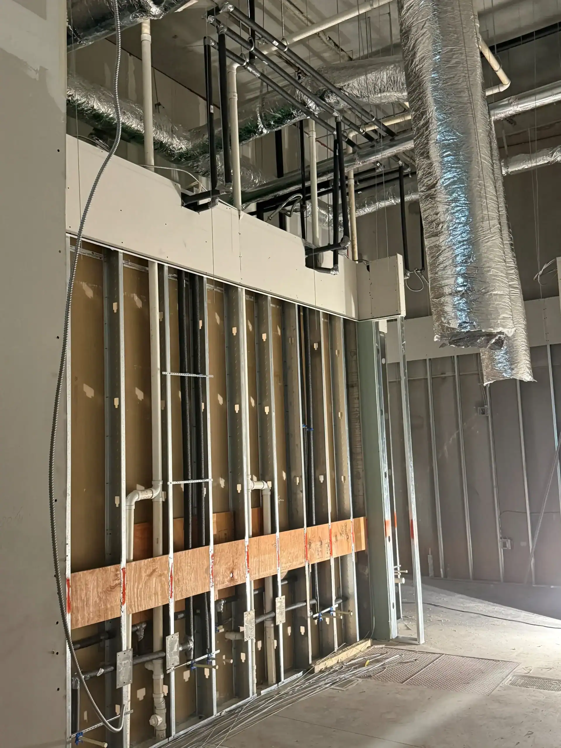 Brews and Hops Taproom Chamblee GA - drywall hanging in taproom during first-generation tenant improvement by Modern Day Commodities