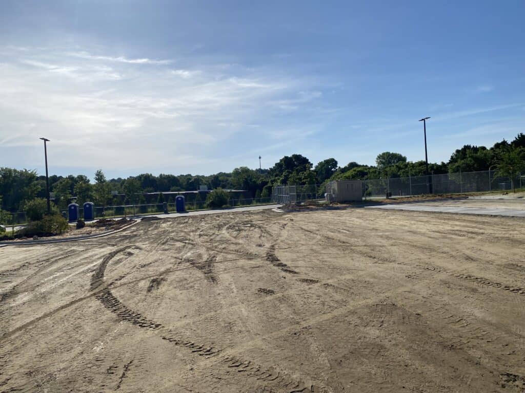 Parking lot construction progress showing base work and site preparation Ross Dress for Less Decatur GA