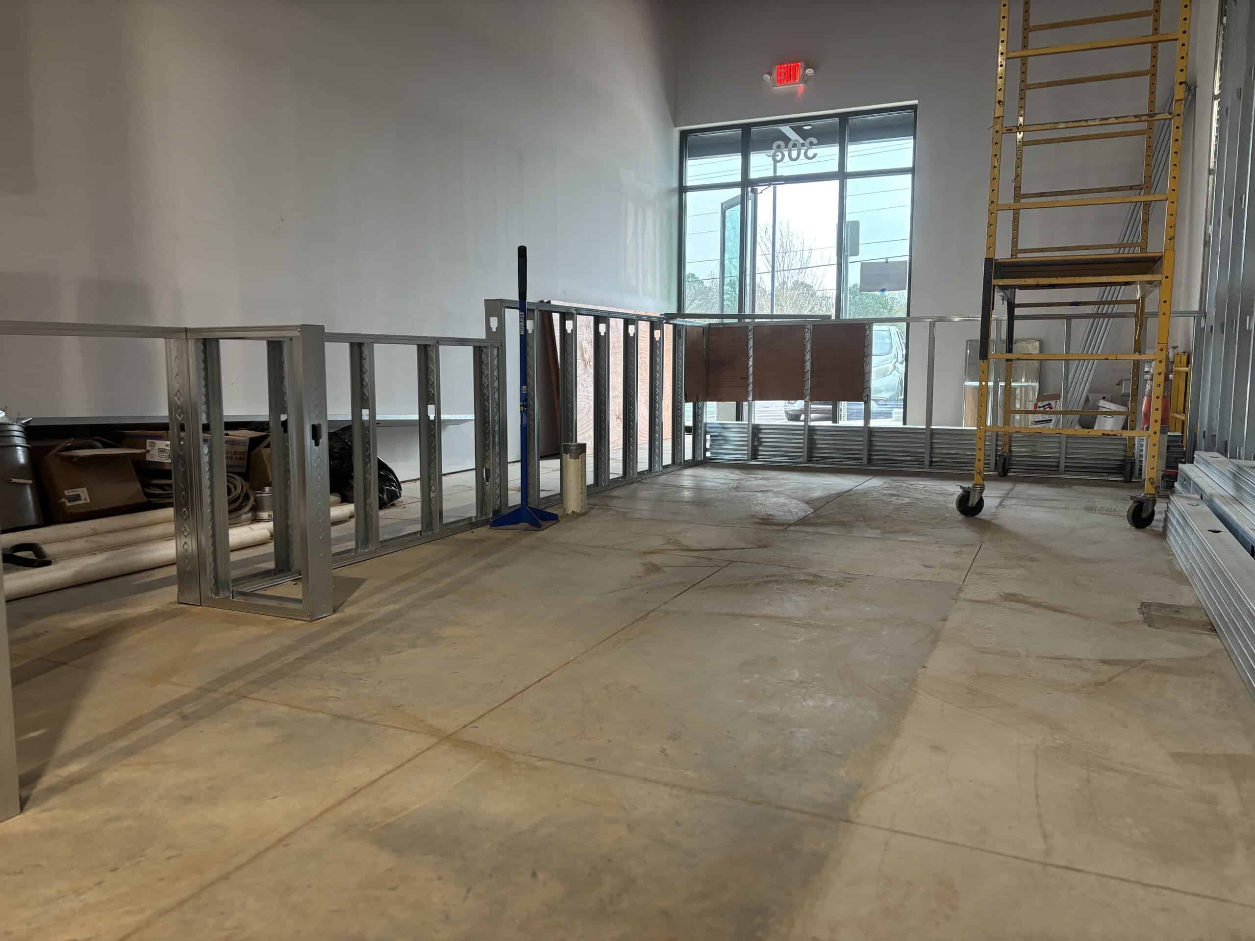 Tropical Smoothie Cafe Covington GA — dining area framing during restaurant build-out by Modern Day Commodities