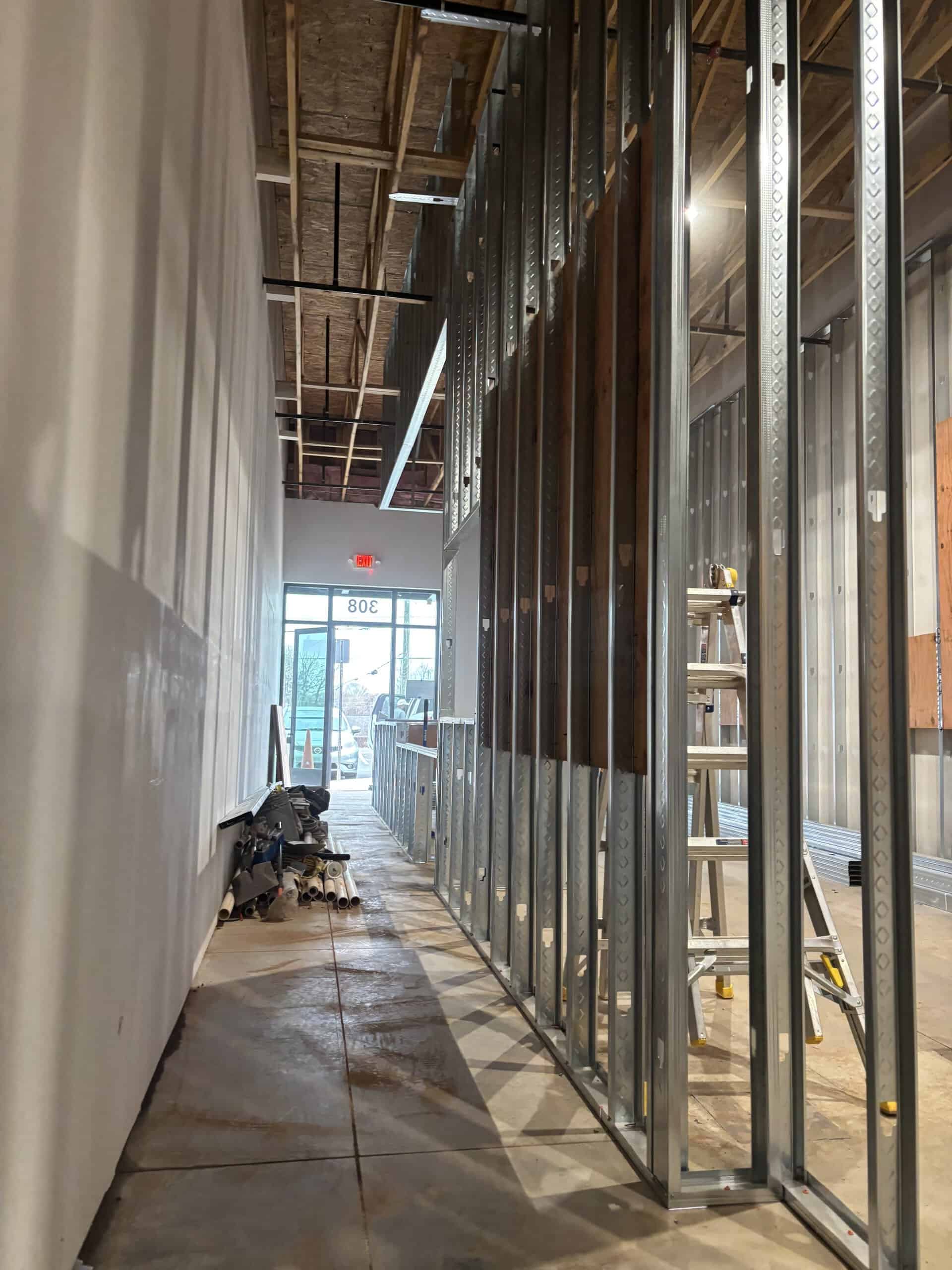 Tropical Smoothie Cafe Covington GA — service counter framing during restaurant build-out by Modern Day Commodities