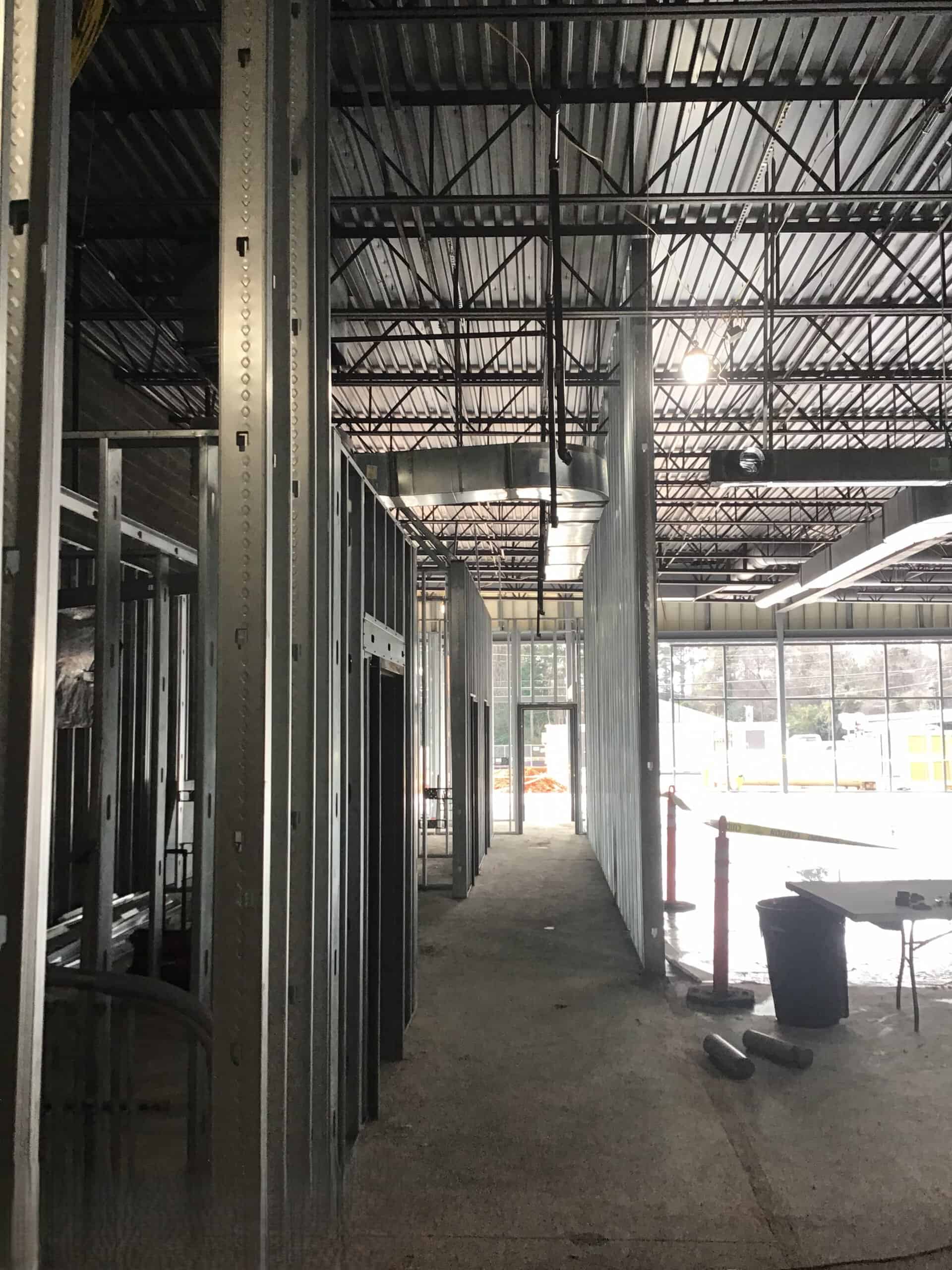 Lidl supermarket Decatur GA — light gauge metal stud framing during ground-up commercial construction by Modern Day Commodities