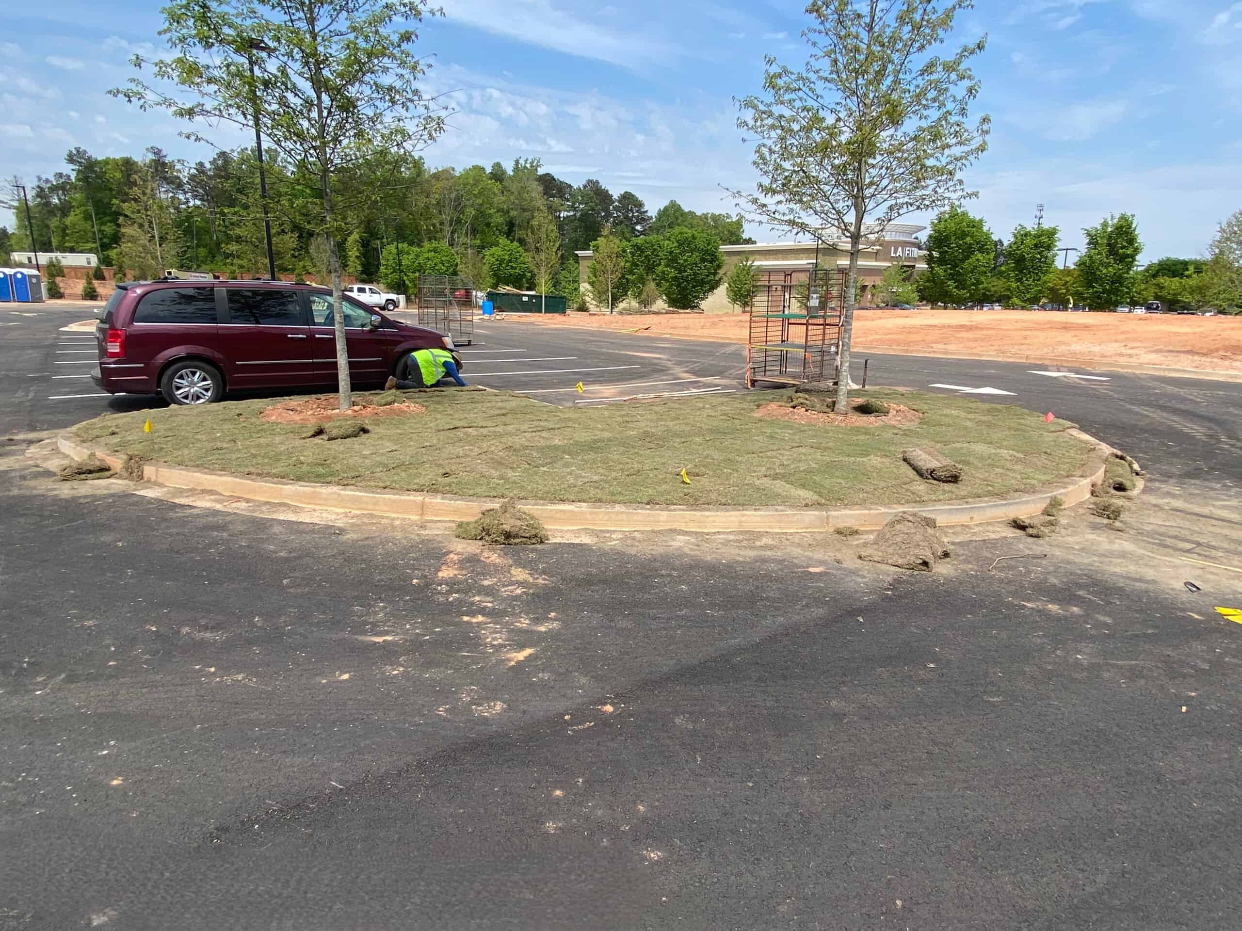 Lidl supermarket Decatur GA — site landscaping and sod installation (view 2) during ground-up commercial construction by Modern Day Commodities