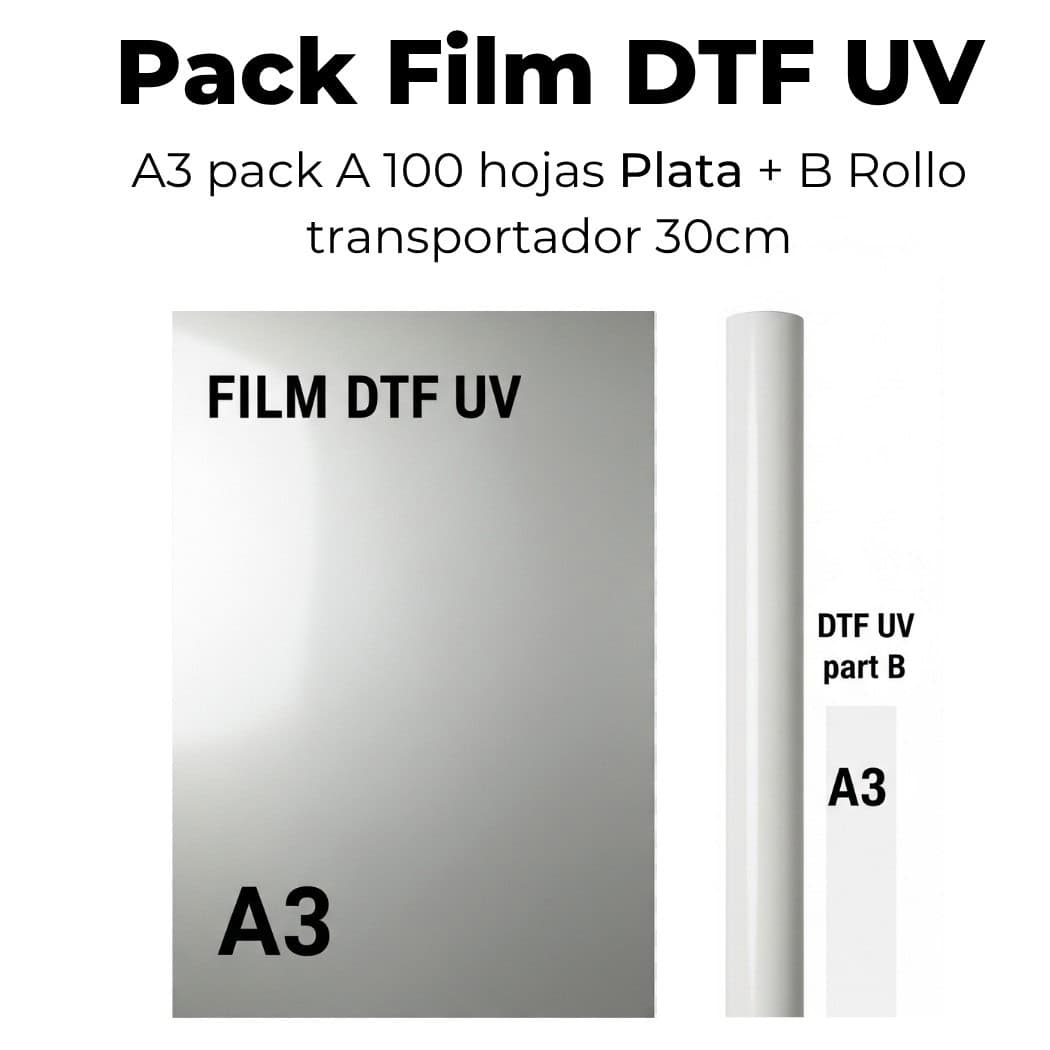 Pack film dtf uv acabado plata