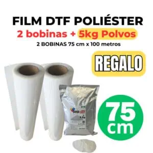 Film DTF Poliéster - Pack 2 Bobinas 75 cm x 100 metros + Regalo 5Kg polvos