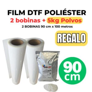 Film DTF Poliéster - Pack 2 Bobinas 90 cm x 100 metros (Especial Epson SC-G6000) + Regalo 5Kg Polvo