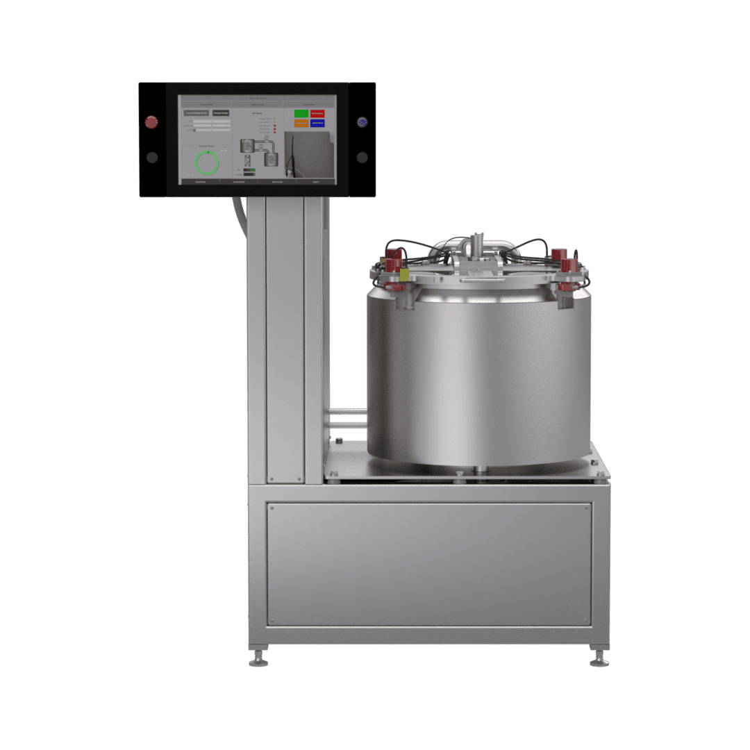 High-precision industrial testing equipment with touchscreen interface and stainless steel housing.