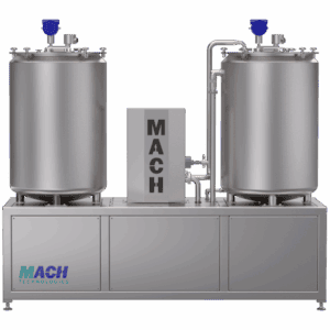 Liquid mixing tank, industrial stainless steel mixing equipment for manufacturing processes.