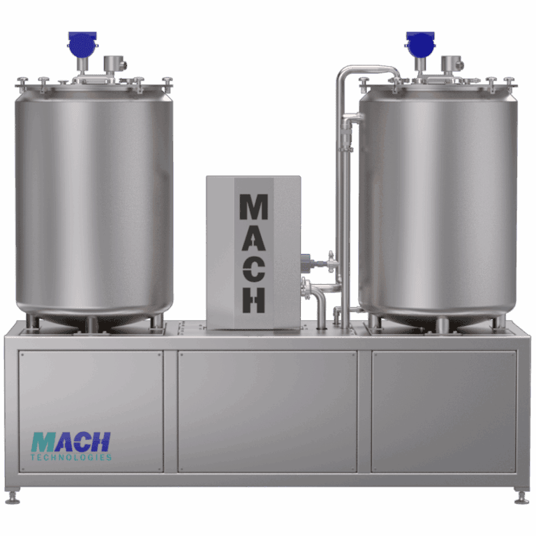 Liquid mixing tank, industrial stainless steel mixing equipment for manufacturing processes.