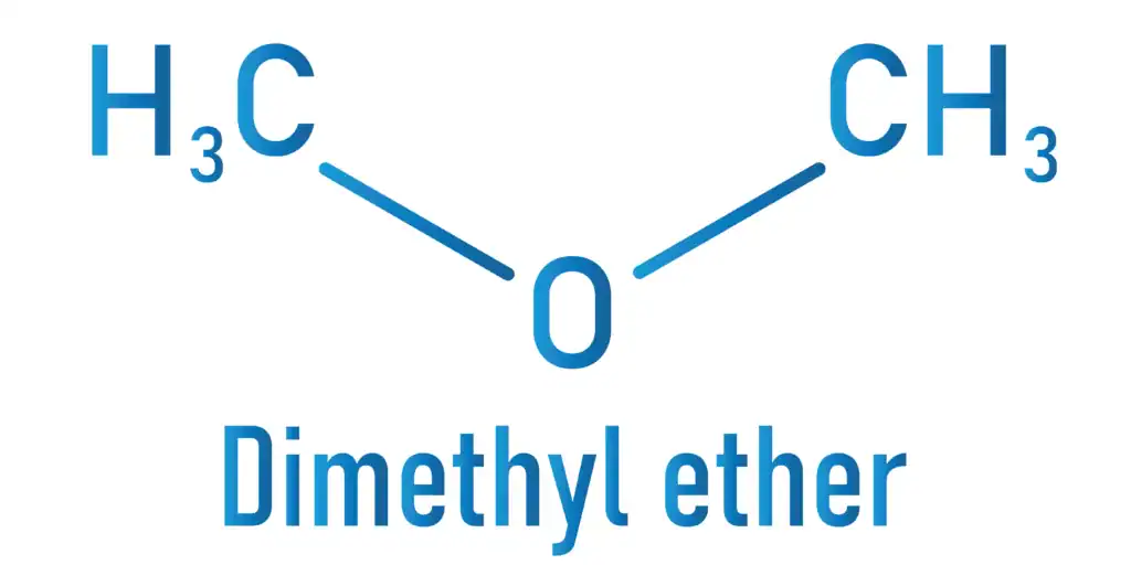 Molecular structure of dimethyl ether, chemical compound in industrial applications.