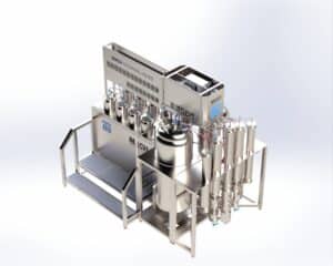 High-tech industrial processing equipment from Mach Technologies, stainless steel design.