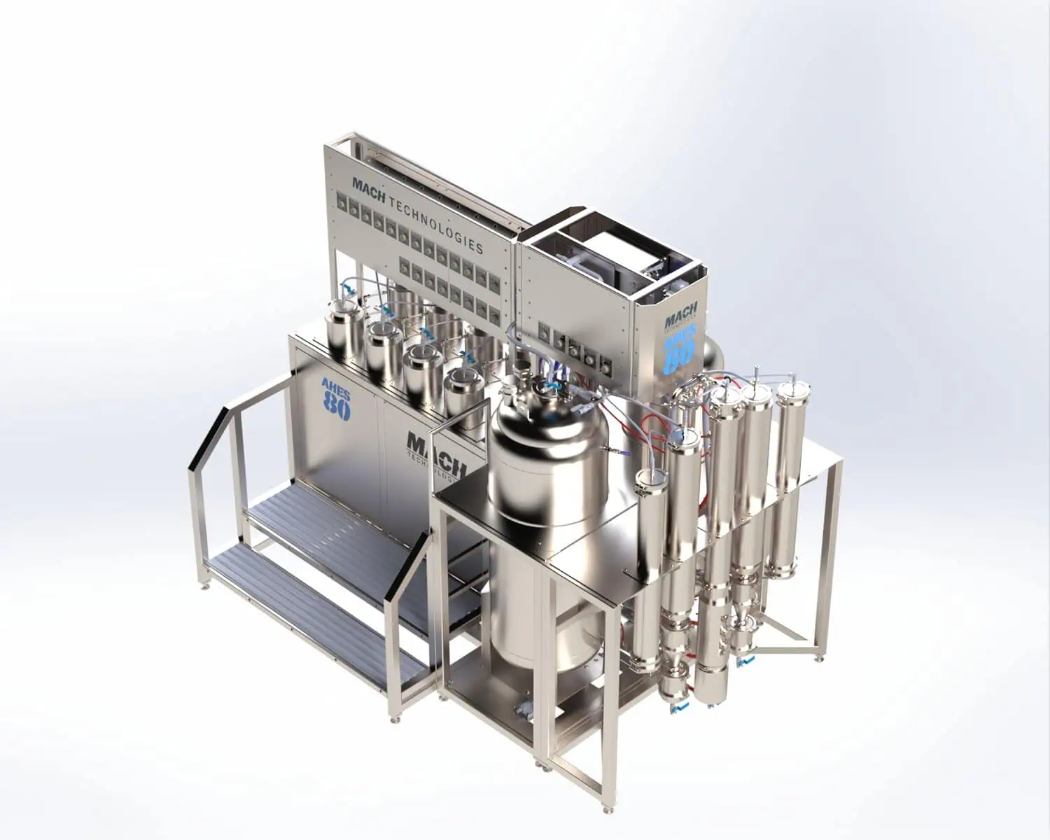 High-tech industrial processing equipment from Mach Technologies, stainless steel design.