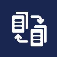 Secure data synchronization process showing digital icons and arrows, representing efficient IT solutions at Mach Technologies.