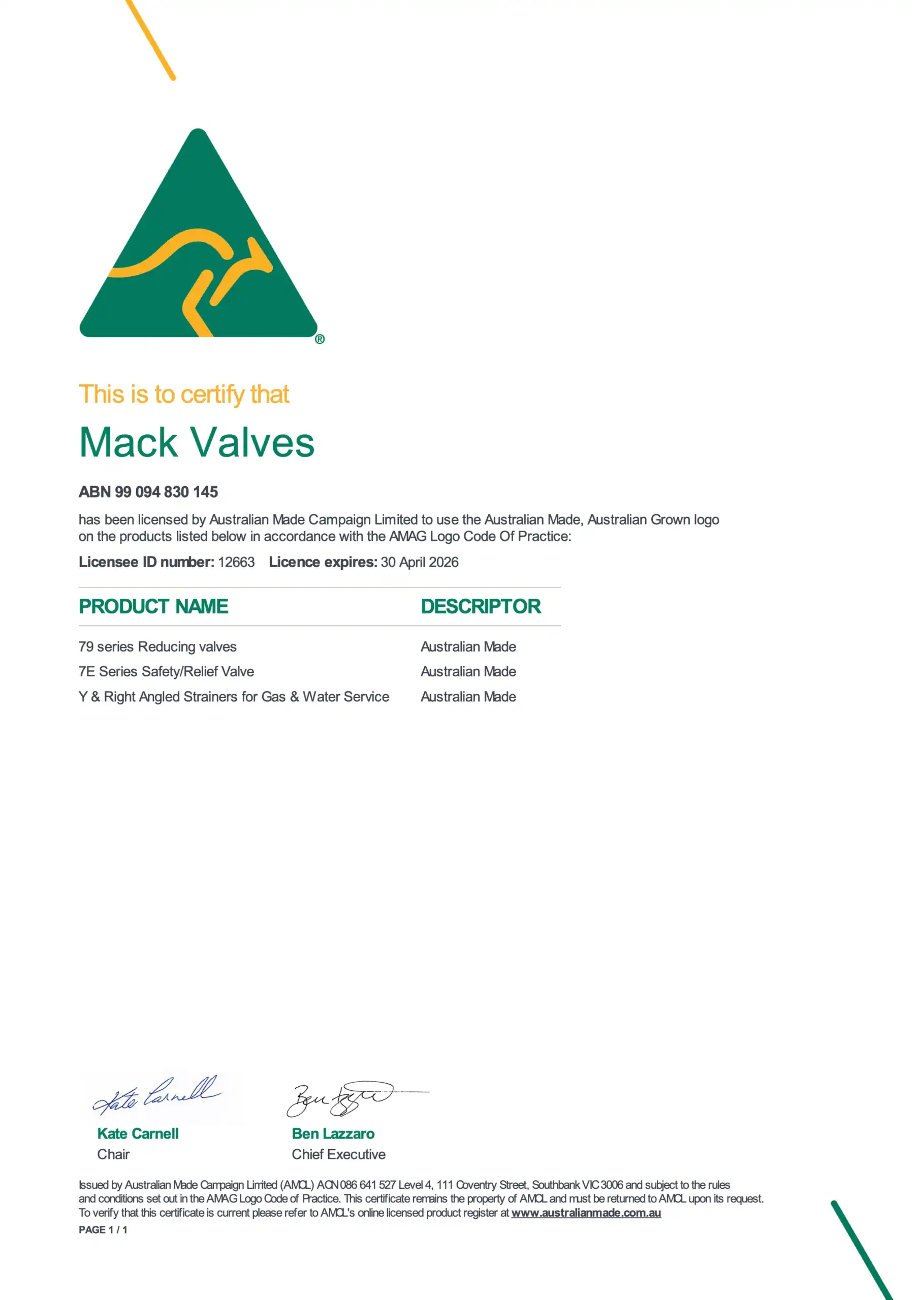 Australian Made Certificate 2025