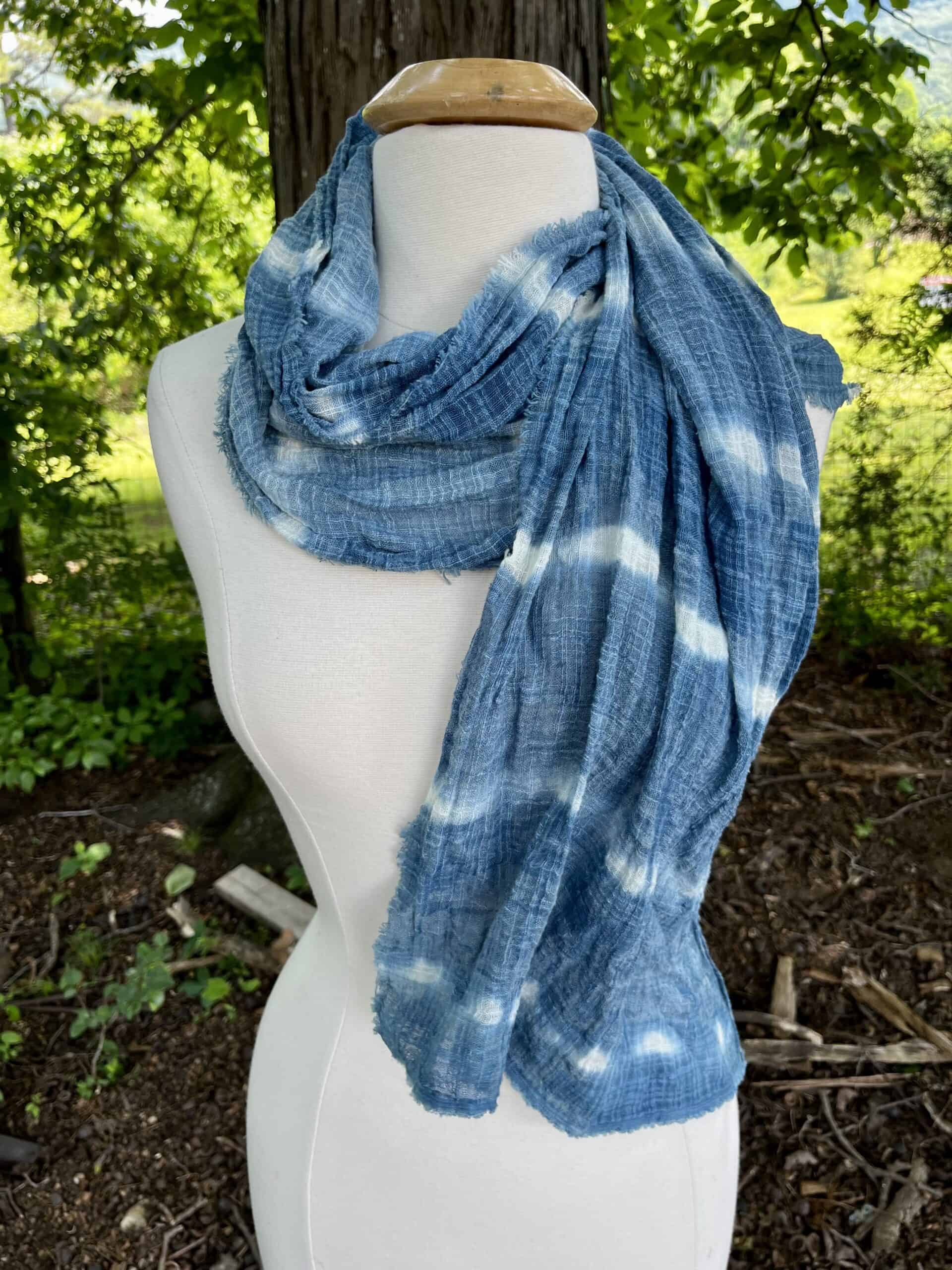 "Line Art" Naturally dyed Indigo scarf