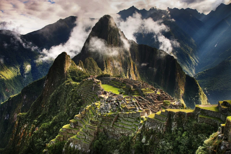 Lush green landscape in Machu Picchu during rainy months