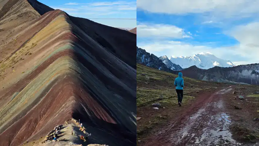 Colorful Rainbow Mountain in Cusco, Peru with scenic mountain views.
