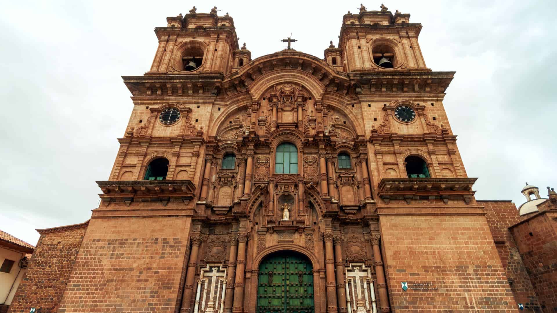 Façade of the Church of the Society of Jesus in Cusco, a masterpiece of Andean Baroque architecture.