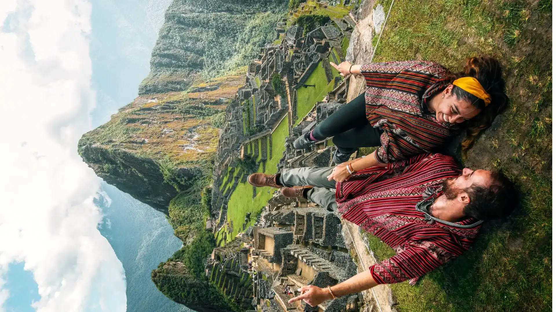 Tourists exploring Machu Picchu, the iconic Incan citadel in Peru.