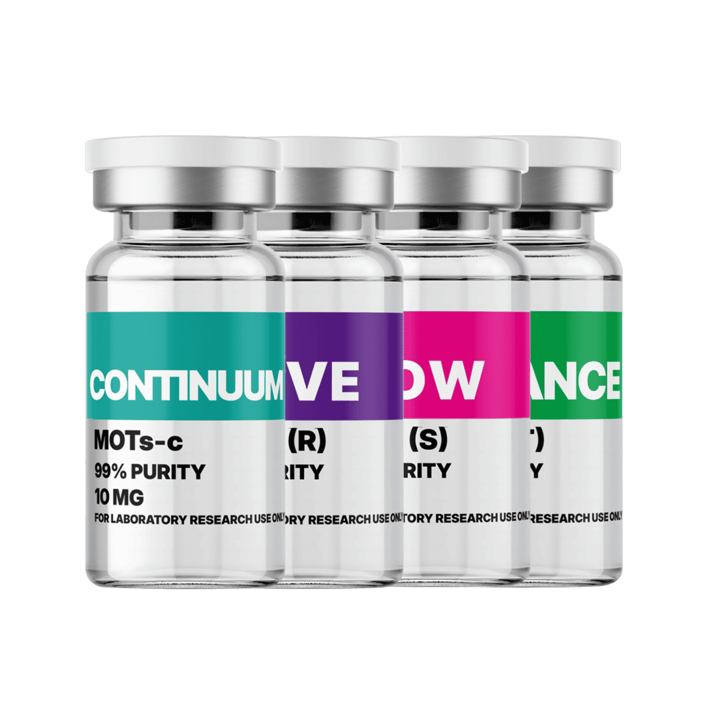 Four bottles of Amino Pharm Continuum supplements with colorful labels, showcasing purity and quality for health and wellness.