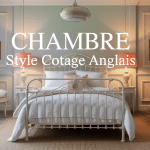 Chambre style cottage anglais élégante avec lit fer forgé blanc et couleurs douces