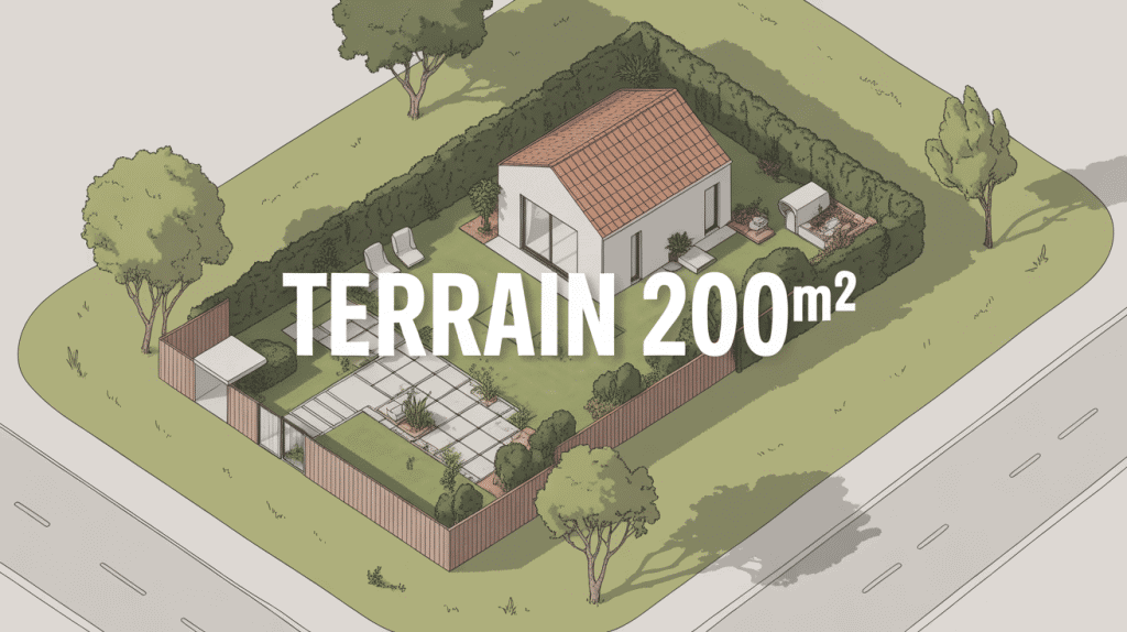 Illustration terrain 200m2 avec maison et jardin