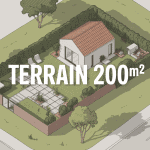 Illustration terrain 200m2 avec maison et jardin