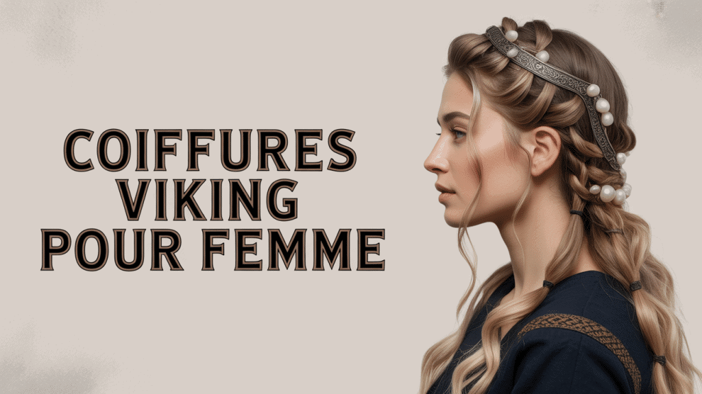 Coiffure viking femme tresses anneaux perles profil