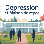 Illustration clinique moderne jardin calme depression maison de repos