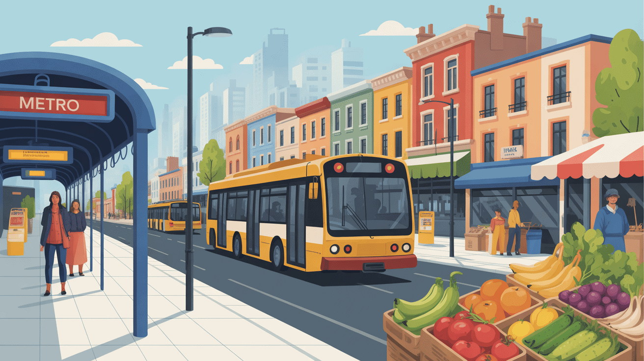 Scène métro bus commerces marché rouffignac bagnolet