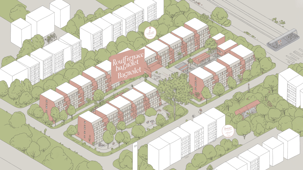 Illustration quartier rouffignac bagnolet immeubles espaces verts métro