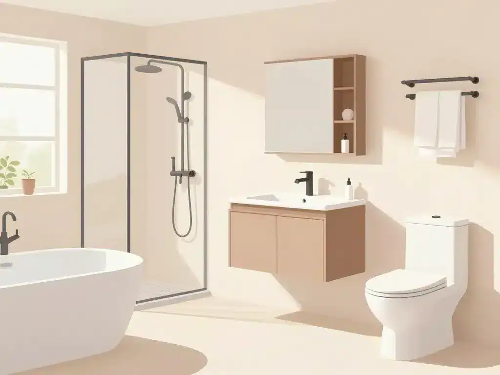 plan pour salle de bain avec équipements clés