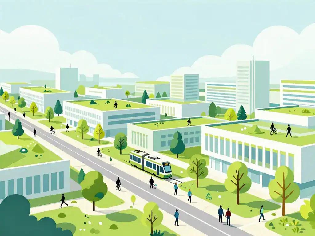 Ville idéale éco-responsable espaces verts transports doux