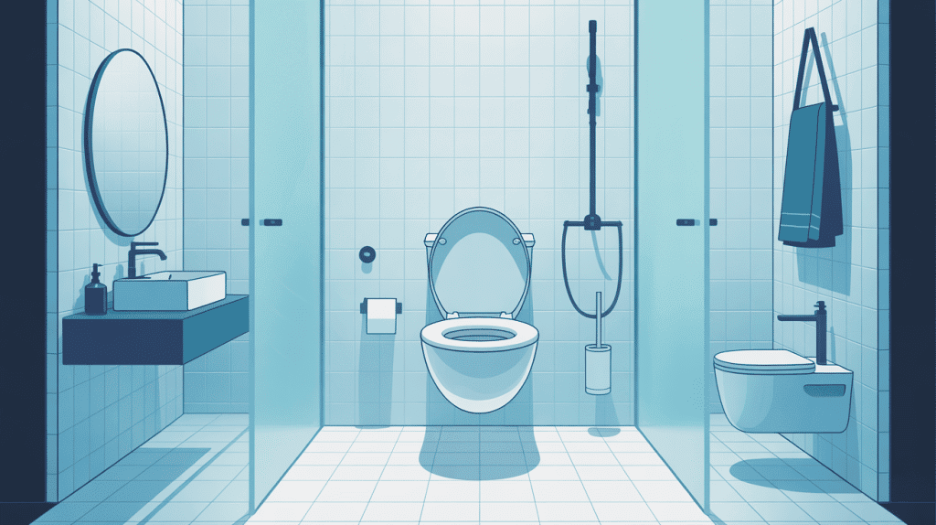 Vue salle de bains moderne avec wc suspendus design