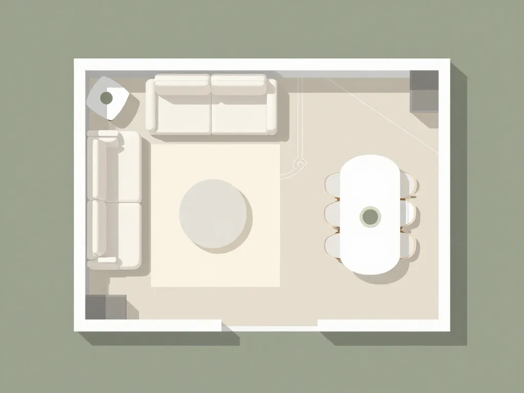 Schéma zones amenagement salon salle à manger 20m2