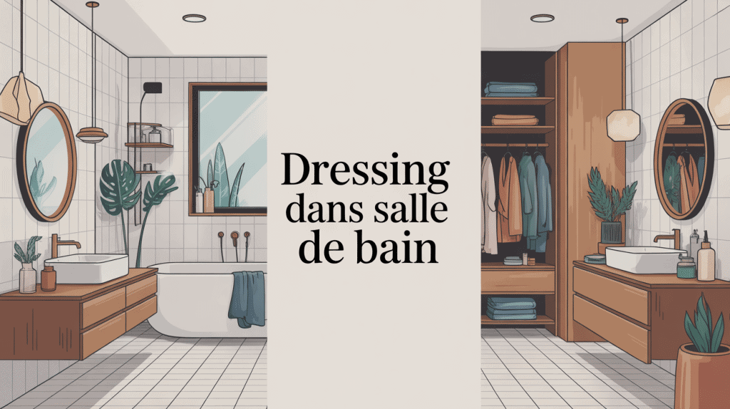 Dressing dans salle de bain contemporain avec coin dressing organisé