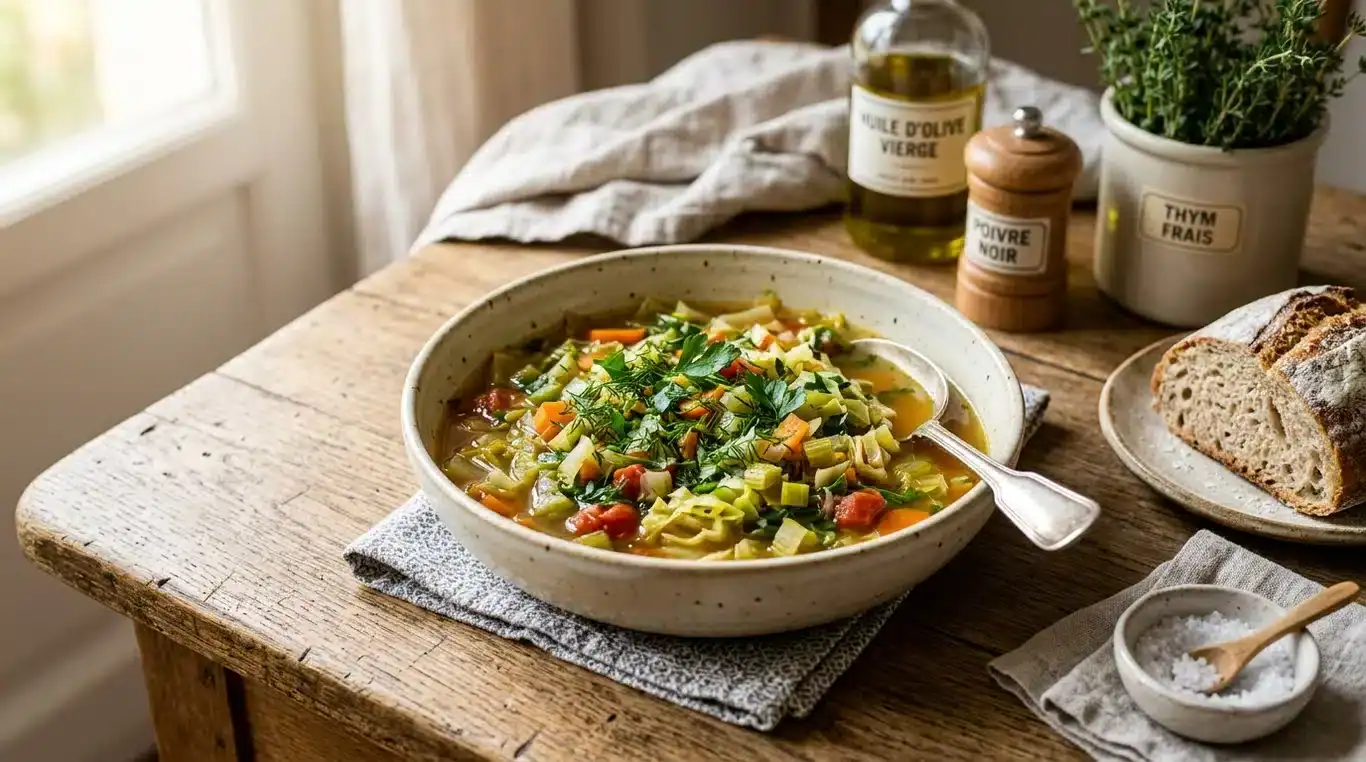 Bol de soupe brûle-graisse aux légumes frais