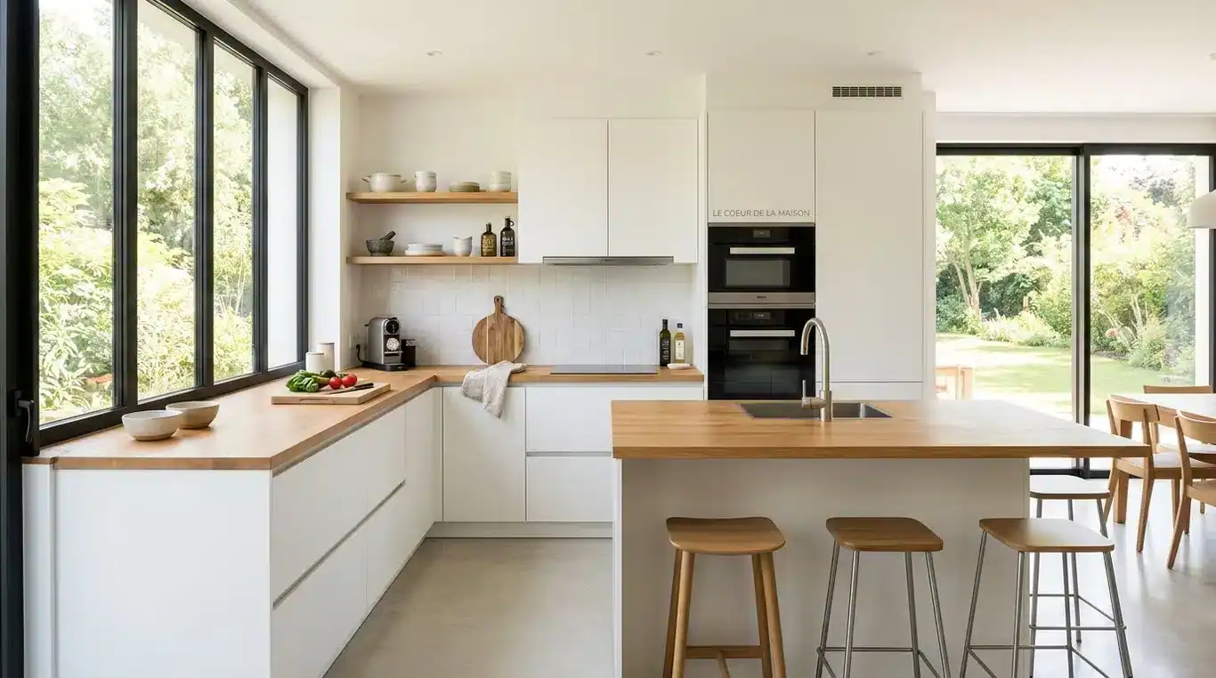 Cuisine moderne avec plan de travail en bois