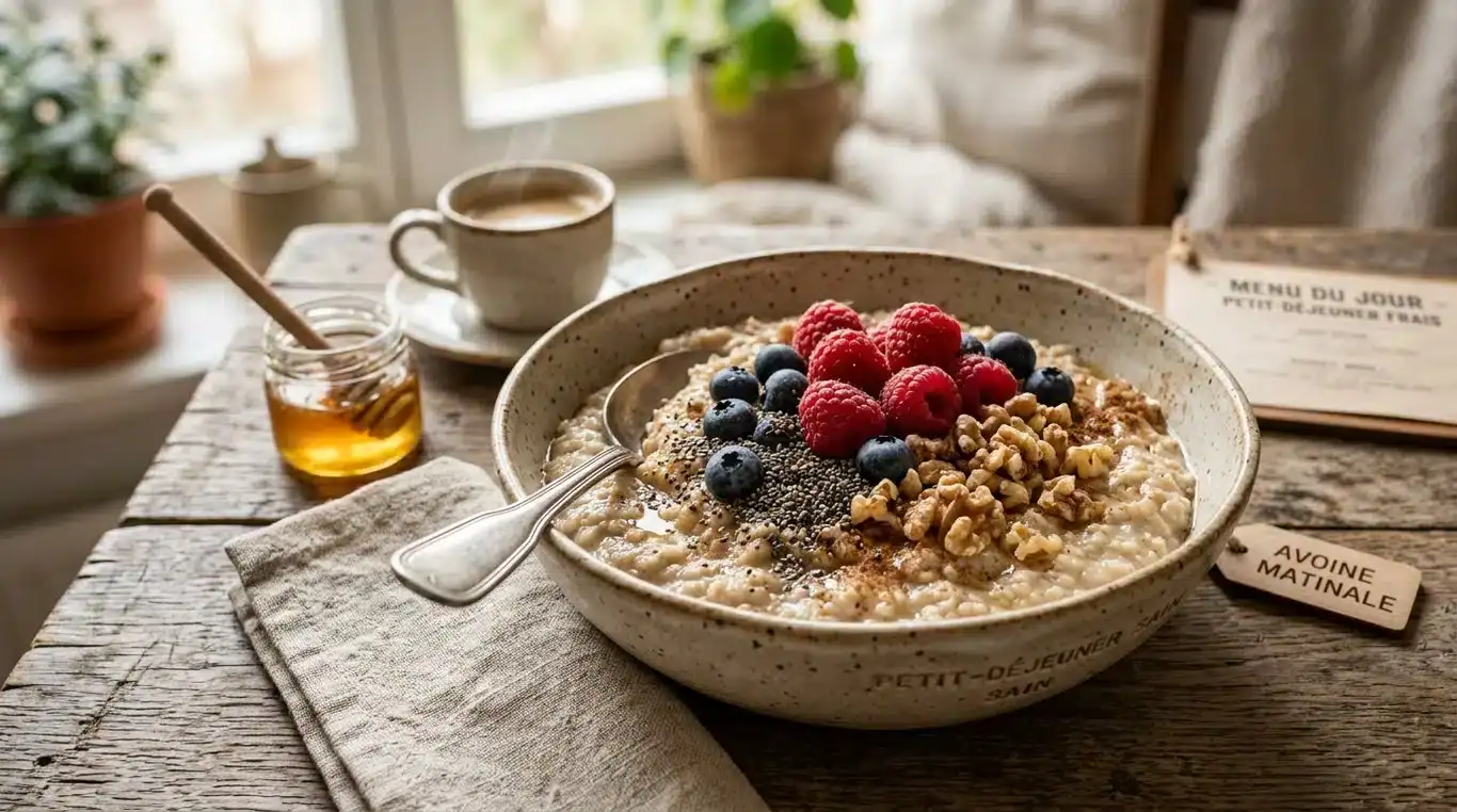 Bol de porridge d'avoine aux baies et noix