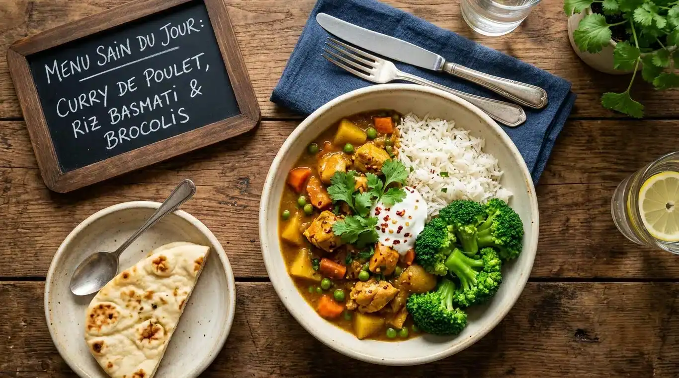Émincé de poulet au curry et riz basmati pour la sèche
