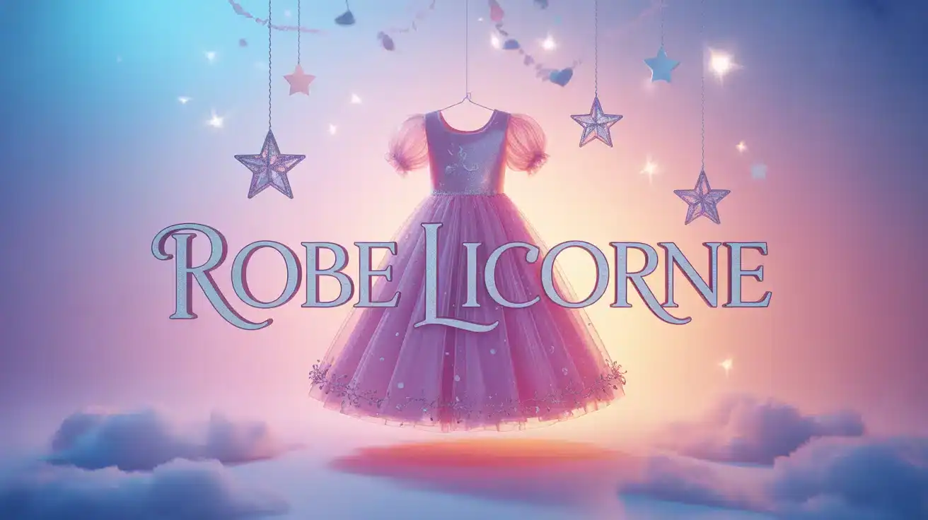 robe licorne enfant élégante et magique sur fond pastel