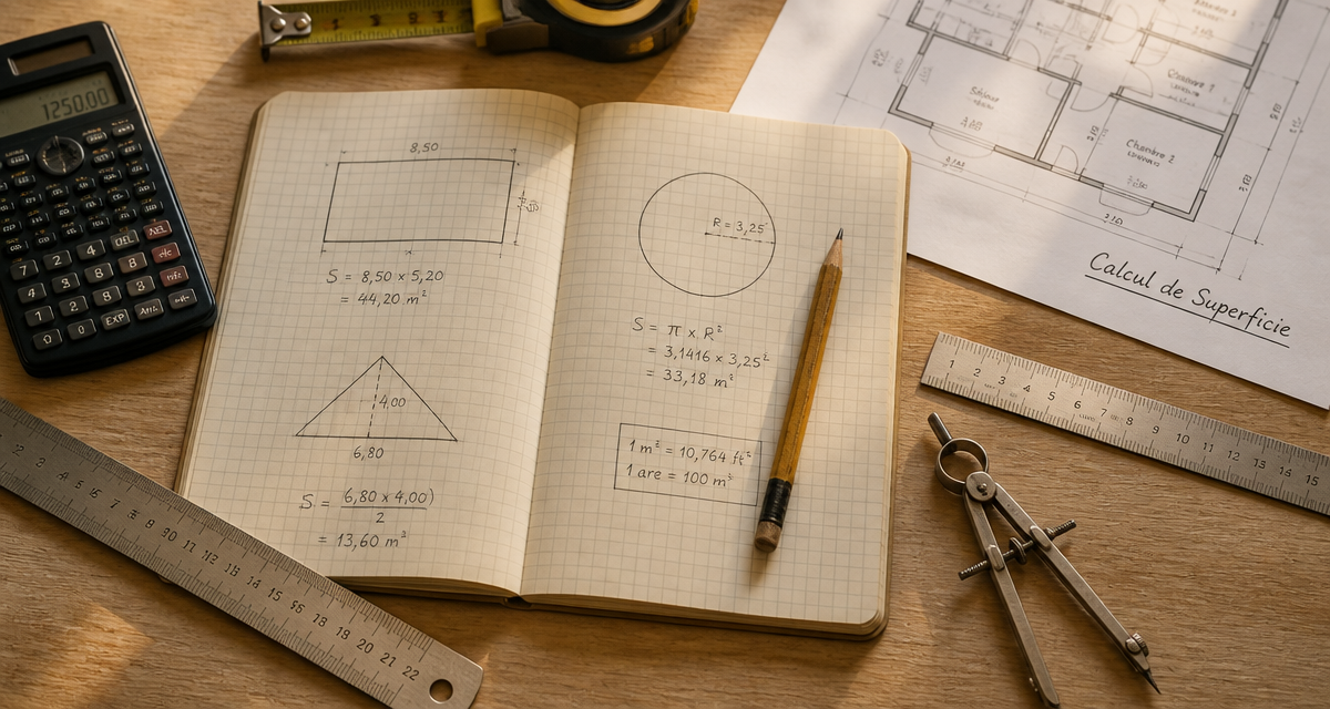 comment calculer un surface avec outils et croquis