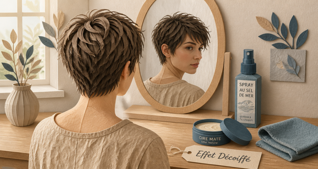 effet décoiffé femme coupe courte cheveux épais et volumineux